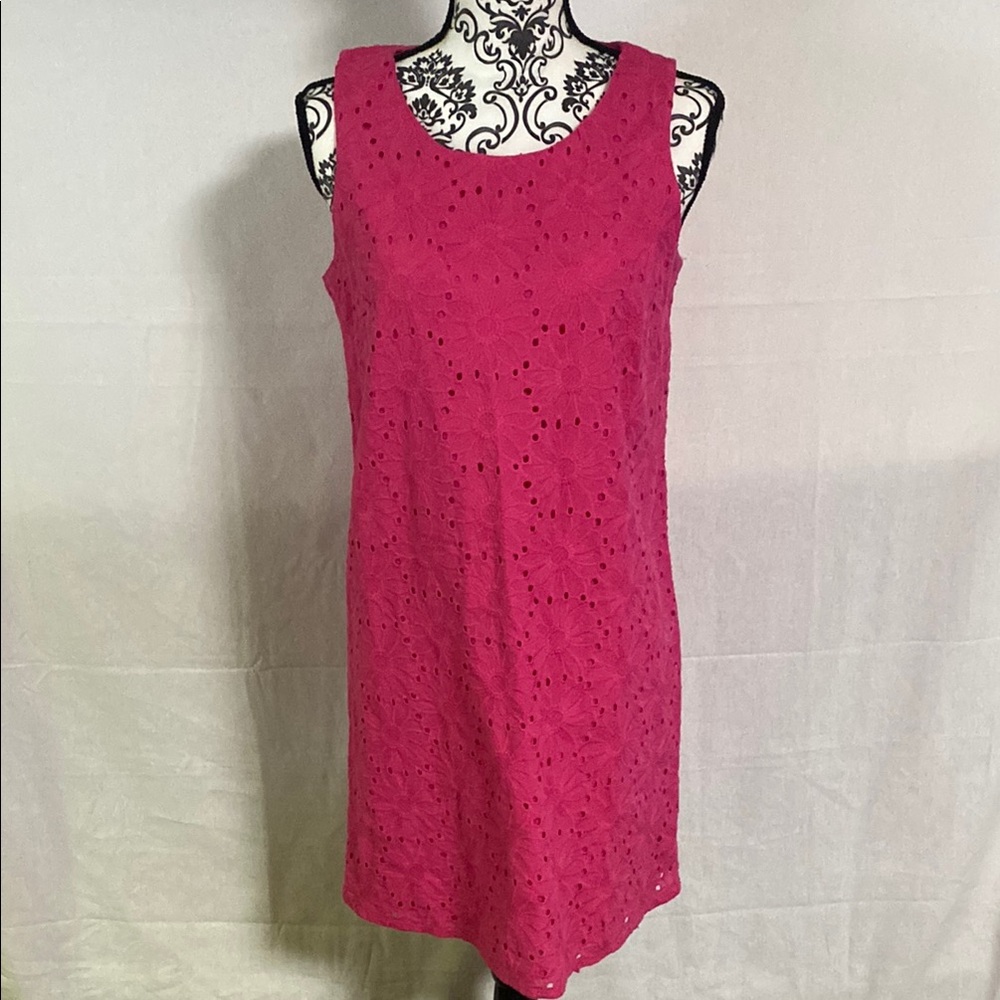 Sigrid Olsen Pink Floral Mini Dress fully lined Eyelet design Small Barbiecore